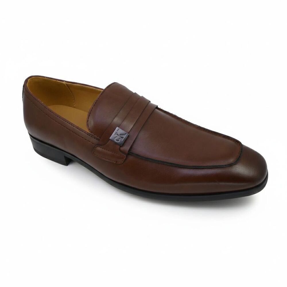 Calvin Klein Men's US Size 10.5 Brown Leather Dress Loafers Slip On Square Toe